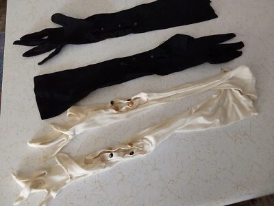 GUANTES VINTAGE DAMAS 17" CON BOTONES Blanco y Negro Foto 1 de 4