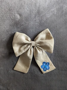 Handmade Hair Clip Ribbon With Embroidered Flower Bow Linen - Picture 1 of 3