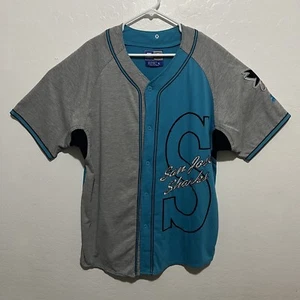 Vintage Starter Mens Size XL San Jose Sharks Baseball Jersey Shirt NHL Blue Gray - Picture 1 of 9