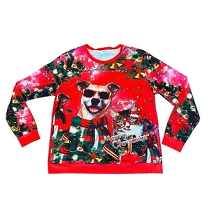 Ugly Christmas Shirt Unisex XL Red Merry Christmas Cat And Dog - Picture 1 of 6