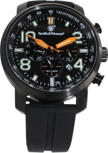 Smith & Wesson Tritium Chronograph Black Leather Strap Wrist Watch W1500BLK - Picture 1 of 4