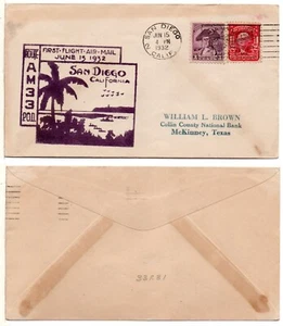 FIRST FLIGHT - San Diego, California (1932) Air Mail Cover - Picture 1 of 1
