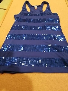 Canotta lunga blu scintillante No Boundaries con righe davanti paillettes taglia-L-(11-13) - Foto 1 di 6