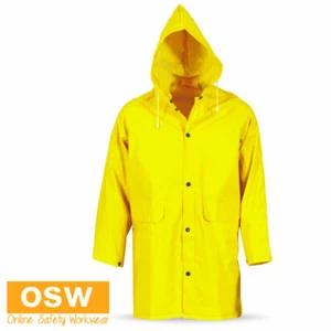 PVC Rain Jacket Yellow 3/4 Length Waterproof Polyester Coating with Hooded 3702 - Picture 1 of 2
