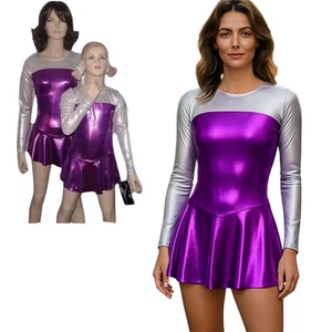 Ice Figure Skating Dress Child 6x7 Shine On SILVER & PURPLE Dance Costume New - Picture 1 of 7