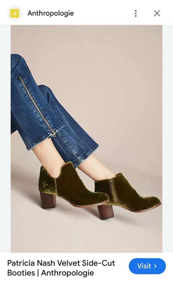 Botines Anthropologie Patricia Nash Terciopelo Corte Lateral Talla 8 Verde Foto 1 de 4