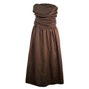 Band of the Free Smocked Strapless Maxi Dress ruched boho preppy brown 90s sz M - Picture 1 of 6