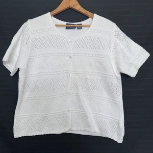 Suéter De Colección Liz Claiborne Blanco Crochet Coastal Preppy Boho Años 90 XL - Imagen 1 de 12