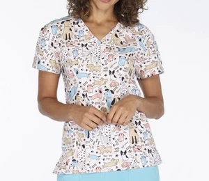 NWT Women's Small Good Boy Dog Print I Love Scrubs Scrub Top - Picture 1 of 1