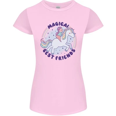 Amies Magiques Une Fille Montant Un Licorne T-Shirt Femme Coupe Petite - Photo 1/4