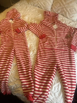 Bastón de caramelo Mommy and Me rojo blanco a rayas PJS talla M niños talla 6 nuevo con etiquetas Navidad Foto 1 de 4