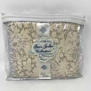 Antique Inspired Floral Quilted Pillow Sham Tres Jolie French Grey Beige  NEW - Picture 1 of 6