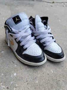 Nike Air Jordan 1 Mid Sneakers 13.5C Black Gold Lace Up Activewear - Picture 1 of 7
