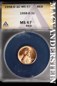 1958-D Lincoln Wheat Cent - ANACS MS 67 Red - Brilliant Uncirculated  #SLH944 - Picture 1 of 2