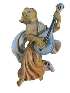 Cherub Angel Wall Hanging Figurine Playing Lute Mandolin Baroque Style Plaster - Picture 1 of 4
