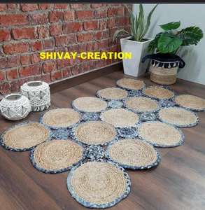 Rug Natural Denim Jute Braided  Circular Carpet Reversible Rustic Modern Rugs - Bild 1 von 5