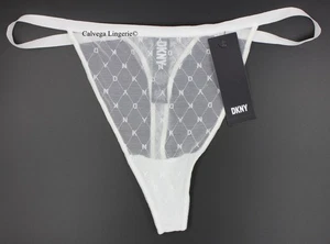 NUEVO CON ETIQUETAS DKNY DK5029 "Monograma" Tanga de Malla Ligera de Tirada Baja, Blanco, XL - Imagen 1 de 5