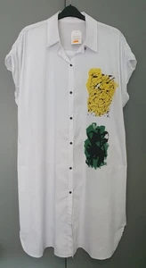 BNWT Fly Made In Italy 18 20 22 White Short Sleeve Gathered Shoulder Shirt Dress - Picture 1 of 5