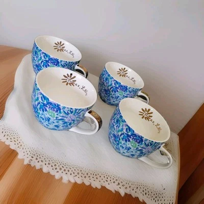 Juego de 4 tazas de café té Lilly Pulitzer 12 OZ azul púrpura floral león oculto Foto 1 de 4