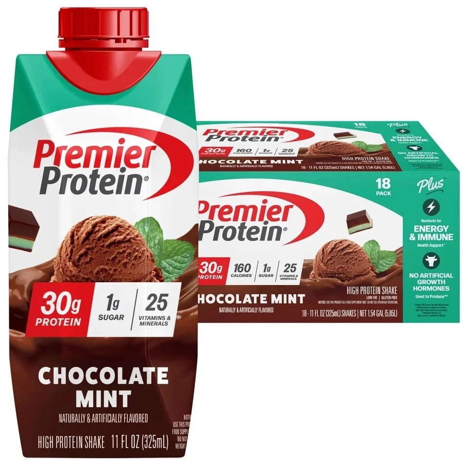 Batidos Premier 30 g Protein PLUS Energy Immune Support Choco Mint 11 fl oz 18 paquetes Foto 1 de 1