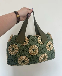 Per Una khaki Straw Woven Handbag Tote Floral Summer Bag - Picture 1 of 7