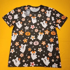 Loungefly Disney Mickey & Minnie Floral Cute Ghost Unisex Tee Halloween Size L - Picture 1 of 8