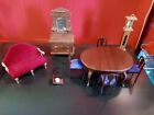 VINTAGE DOLLHOUSE WOODEN FURNITURE LOT DINING ROOM CLOCK DRESSER MIRROR