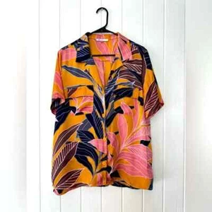 DR2 by Daniel Rainn Satin Tropical Button Front Button Down Shirt Blouse - Size - Picture 1 of 2