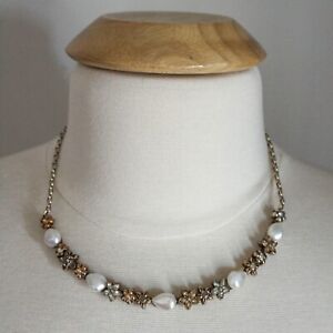 Brighton Paradiso Silver Crystal Flower Pearl Short Statement Choker Necklace
