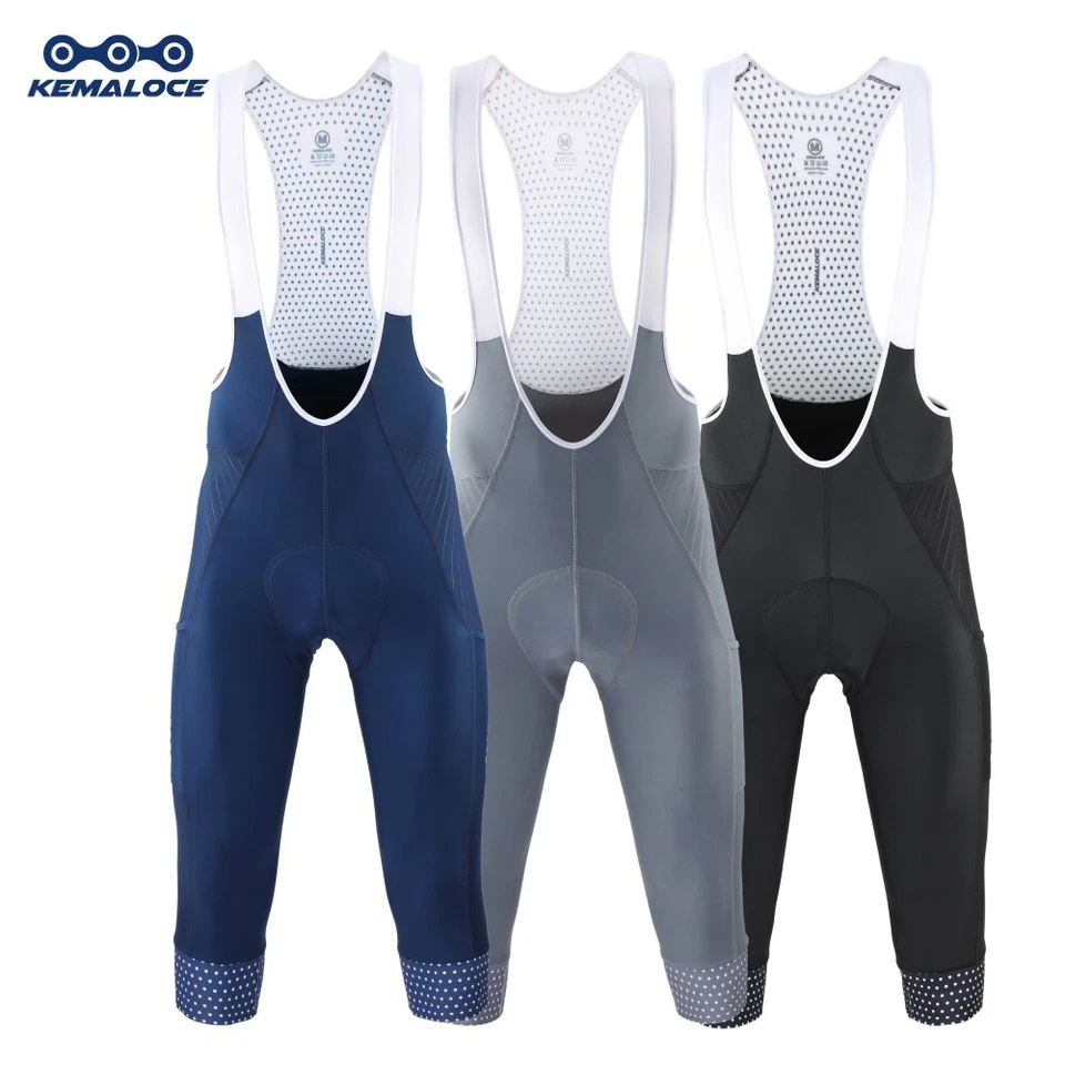 KEMALOCE Cycling Pants 3/4 Men Black&Blue Summer Gel Padded Road Bike Bib Pants - Image 1 of 4