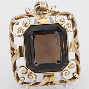 50 x 36 mm - Art déco Rauchquarz Gelbgold 585/14K Anhänger - um 1930 - Bild 1 von 7