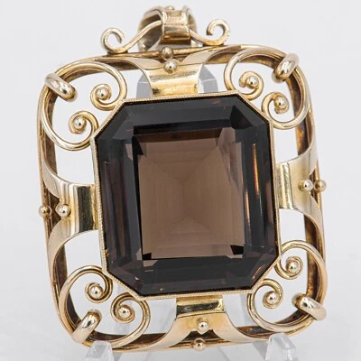 50 x 36 mm - Art déco Rauchquarz Gelbgold 585/14K Anhänger - um 1930 - Bild 1 von 4