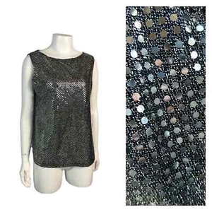 1990s Disco Silver Metallic Mirrored Sleeveless Blouse Top / Women's Medium *  - Picture 1 of 4