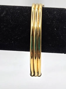 Vintage Milor Italy 925 Sterling Gold-Leaf Hinged Bangle Bracelet ~ 7" Signed - Picture 1 of 11