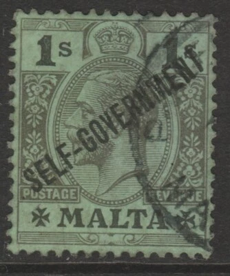 Malta GV 1922 1 black on emerald overprint wmk crown CA sg110 used - Image 1 of 2
