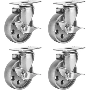 4 ruedas giratorias de placa totalmente de acero con bloqueo de freno gris resistente 4" - Imagen 1 de 11