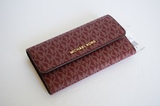 NWT MICHAEL KORS JET SET TRAVEL LARGE TRIFOLD PVC LEATHER WALLET OXBLOOD COLOR