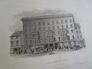 Boston American House MA engraving Hanover Street Damrell Moore Printing ad - Picture 1 of 6