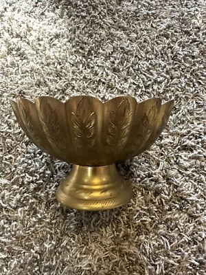 Vintage Solid Etched Brass Heavy Footed Bowl With Scalloped Edges India  6" x 4” - Image 1 of 4