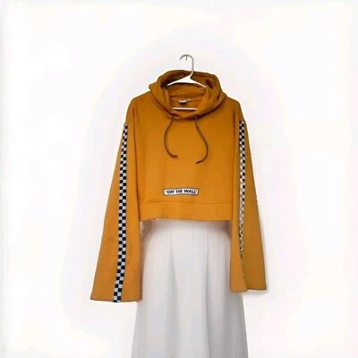 Sudadera corta con capucha Vans Off The Wall para mujer talla L amarilla mangas campana con ribete Foto 1 de 4