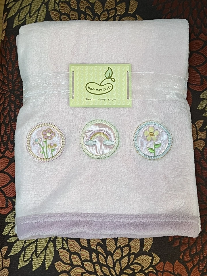 NEW BEANSPROUT BLANKET SOLID PINK APPLIQUÉD CIRCLE FLOWER RAINBOW DISCONTINUED Foto 1 de 4