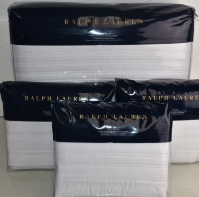 $835 NUEVO Ralph Lauren REED Acolchado KING COVERLET + 3 EURO SHAMS Blanco Satén Foto 1 de 4