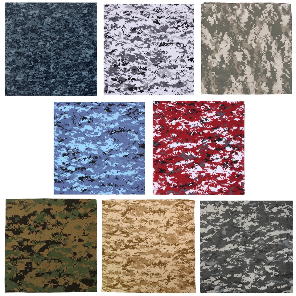 Bandanas camufladas digitales de 22"x22" 100 % algodón diademas faciales y diademas Foto 1 de 1