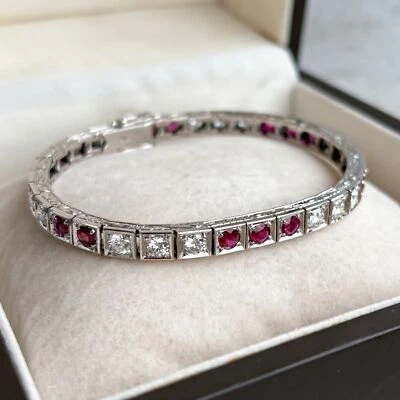 14K White Gold Bracelet with 3.34 ct Diamonds & Rubies – Ladies' Fine Jewelry - Image 1 of 4