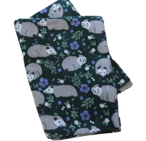 Possum Flowers Floral Green Opossum Animal Flannel Pillowcase 20"x31" Handmade - Picture 1 of 3