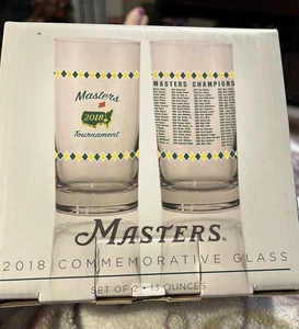 2018 AUGUSTA MASTERS GOLF SET OF 2 COMMEMORATIVE GLASSES  CHAMPIONS LISTED NWT - Picture 1 of 6