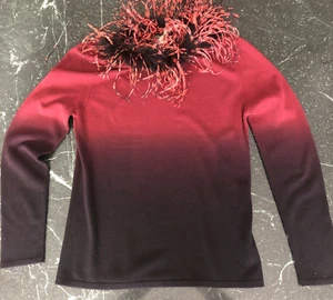 Belladini Women’s Ombre Gradient Long-Sleeve Top w Faux Ostrich Feather Collar M - Picture 1 of 5
