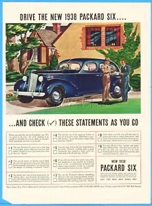 1938 Packard Six Blue Sedan Vintage 1937 Magazine Print Ad 30s Car Automobile