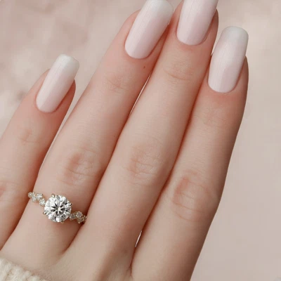 Bague de mariage en or jaune 14 carats et diamants taille ronde cultivés en l... - Photo 1/4