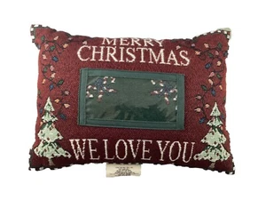 Merry Christmas Maroon/Green 10 x 13” Tapestry Pillow Holds 3 x 5” Photograph - Picture 1 of 8